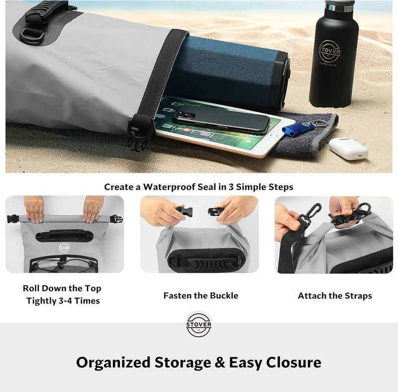 STOVER 5/10/25/30/40/55L Waterproof Dry Bag- Roll-Top Backpack w/Phone Case- Kayaking, Hiking, Camping, Boating- Men/Women - Image 5